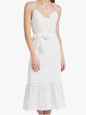 PAIGE Syrene White Eyelet Tie-Waist Midi Dress